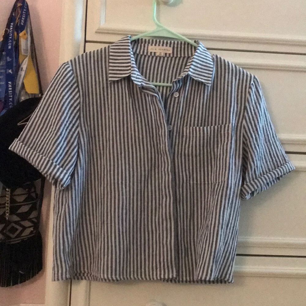 stripped cropped button down shirt